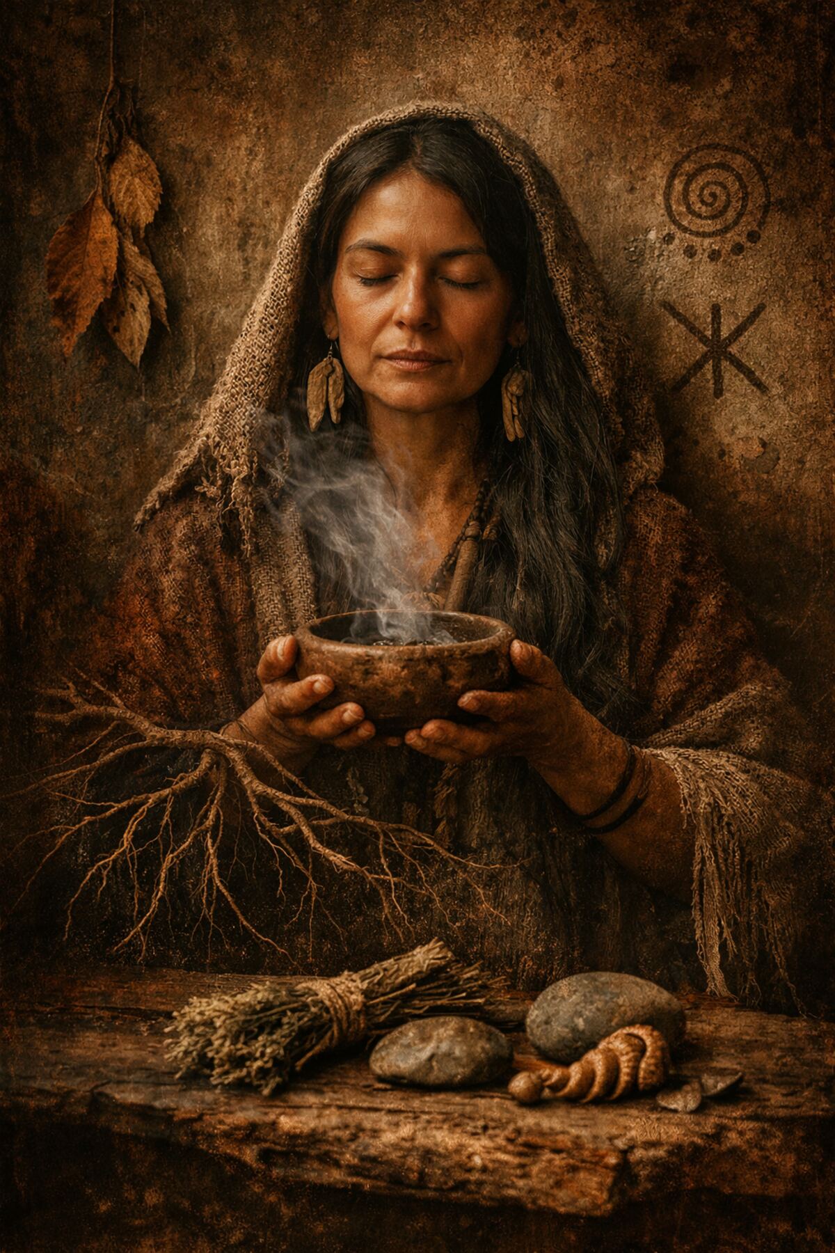 Guardiã de saberes tradicionais preparando chá de ervas